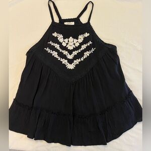 Japna Black Embroidered Women's Boho Flowy Tank Top, Size S